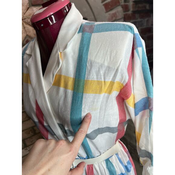 Dress Windowpane plaid shirt dress red blue yellow - Picture 12 of 16